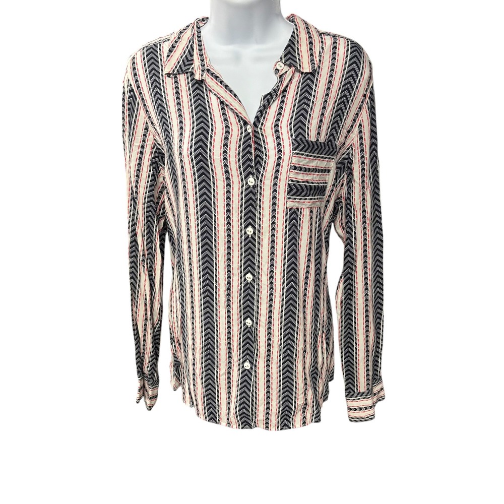 Foxcroft Womens Long Sleeve Button Up Shirt Muti‎ Color Geometric Print Rayon
